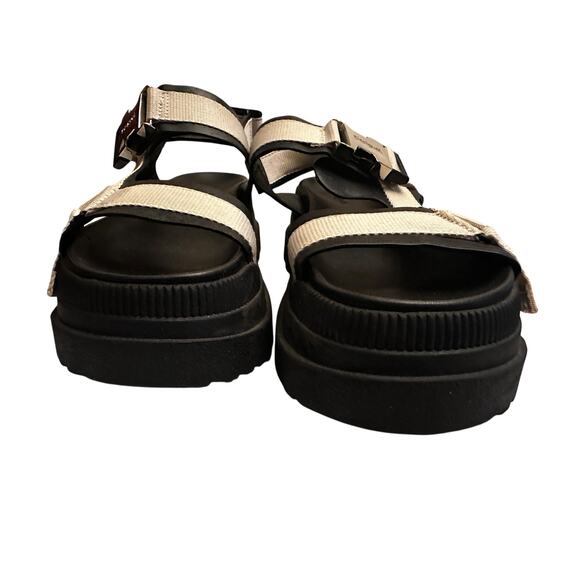 Desigual Chunky Platform Sandals Beige and Black Strappy Buckle Women’s 9 - Picture 6 of 10